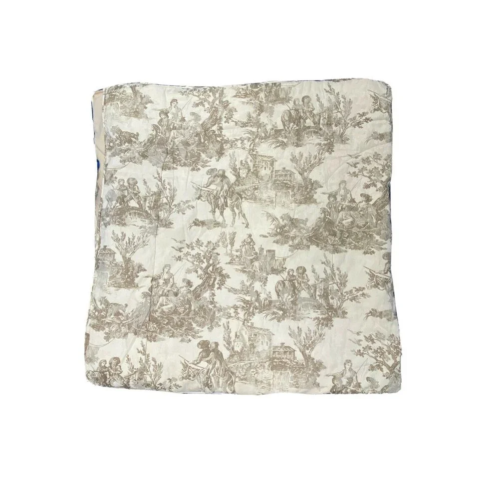 Vintage French Country Toile Comforter Full Queen Bedspread Brown Beige Print